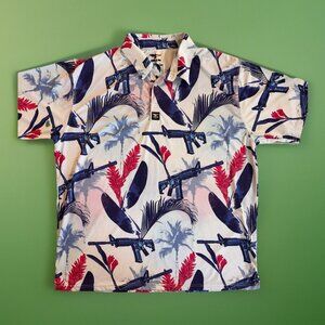 Eagle Six Gear Golf Polo Shirt Mens XL Midnight Aloha AR15 Tropical Floral Palms